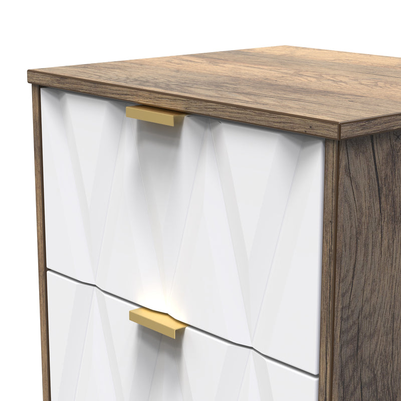 Ottawa Ready Assembled 2 Drawer Bedside Cabinet in White Matt & Vintage Oak