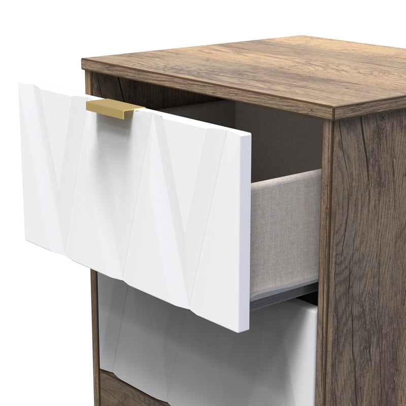 Ottawa Ready Assembled 2 Drawer Bedside Cabinet in White Matt & Vintage Oak