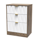 Ottawa Ready Assembled 3 Drawer Midi Deep Chest in White Matt & Vintage Oak