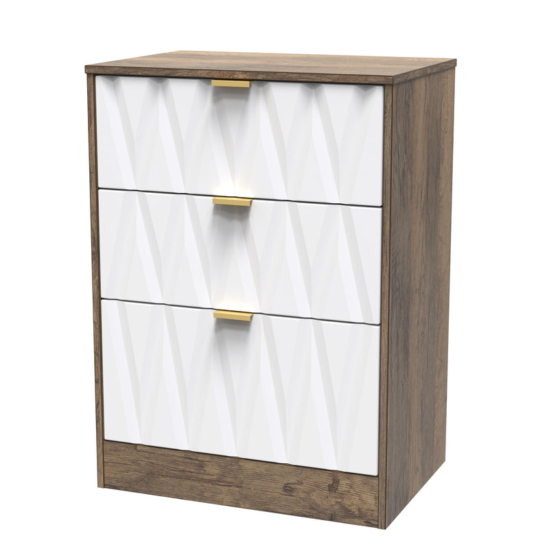 Ottawa Ready Assembled 3 Drawer Midi Deep Chest in White Matt & Vintage Oak