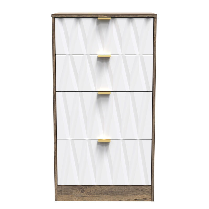 Ottawa Ready Assembled 4 Drawer Deep Midi Chest in White Matt & Vintage Oak