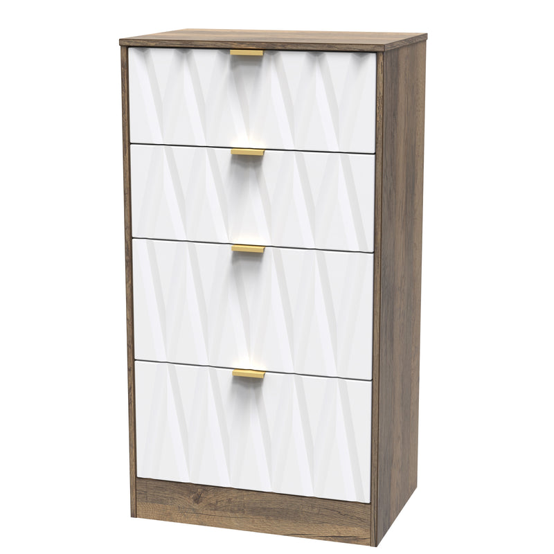 Ottawa Ready Assembled 4 Drawer Deep Midi Chest in White Matt & Vintage Oak