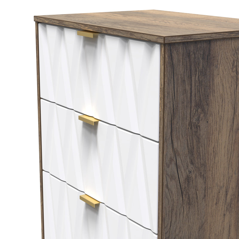 Ottawa Ready Assembled 4 Drawer Deep Midi Chest in White Matt & Vintage Oak