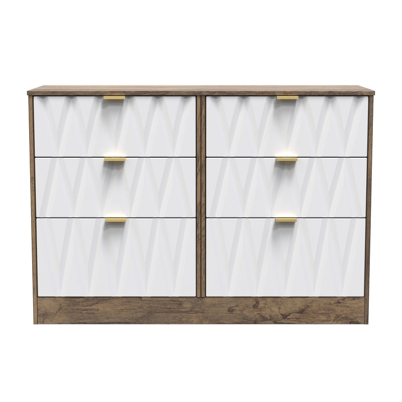 Ottawa Ready Assembled 6 Drawer Wide Chest in White Matt & Vintage Oak