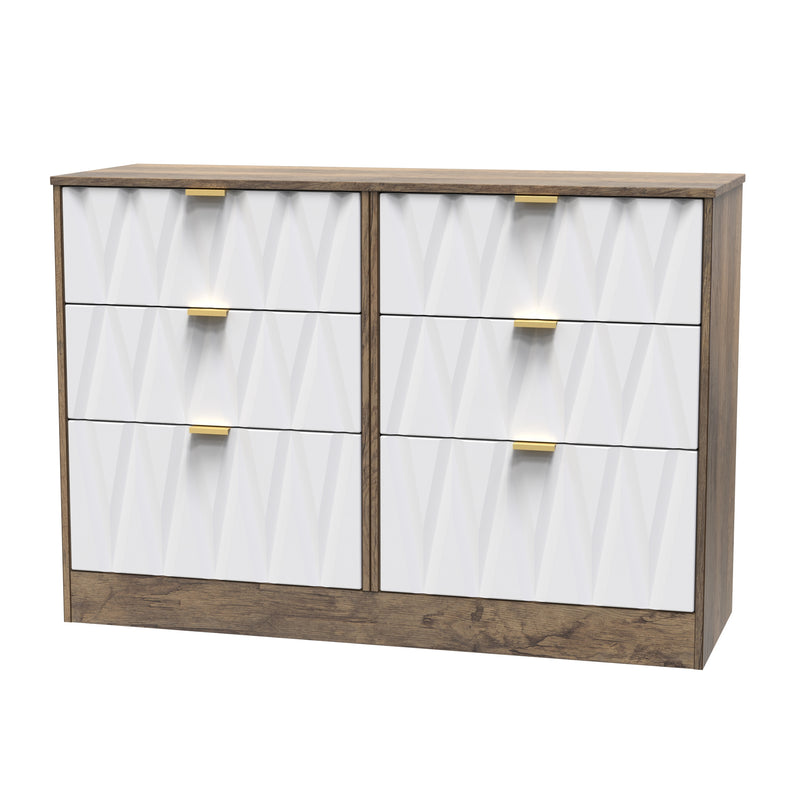 Ottawa Ready Assembled 6 Drawer Wide Chest in White Matt & Vintage Oak