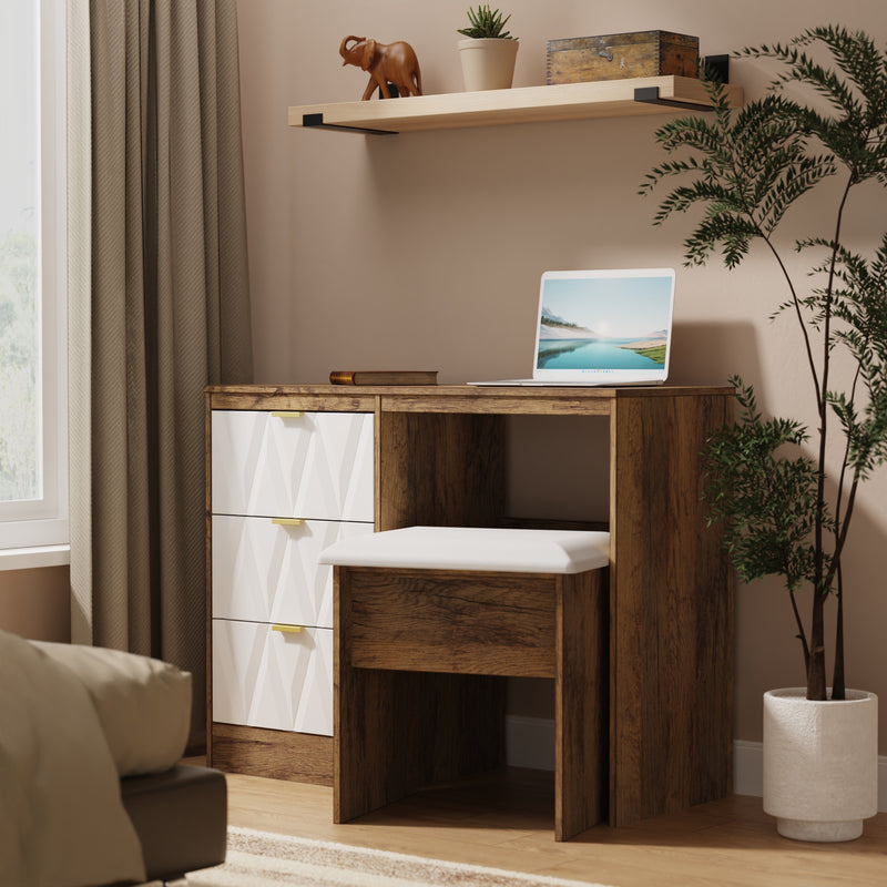 Ottawa Ready Assembled Vanity in White Matt & Vintage Oak