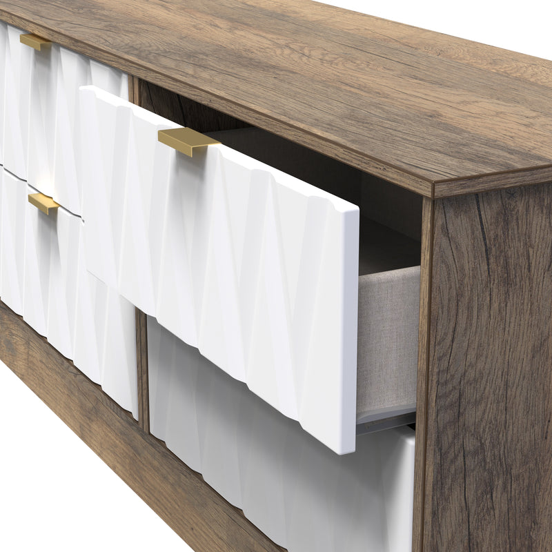 Ottawa Ready Assembled 4 Drawer Bed Box in White Matt & Vintage Oak