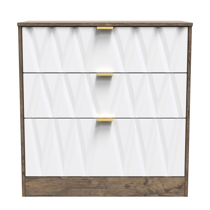Ottawa Ready Assembled 3 Drawer Deep Chest in White Matt & Vintage Oak