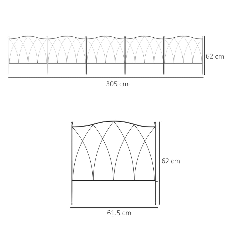 Outsunny 5PCs Decorative Garden Fencing Metal Border Edging