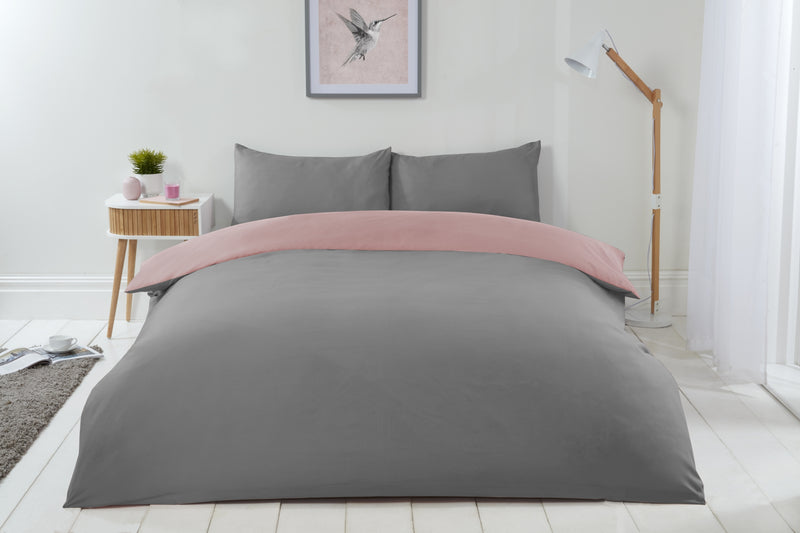 Lyla Reversible Duvet Set in Blush Pink /Grey