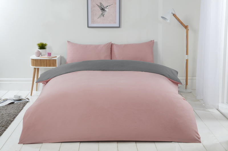 Lyla Reversible Duvet Set in Blush Pink /Grey