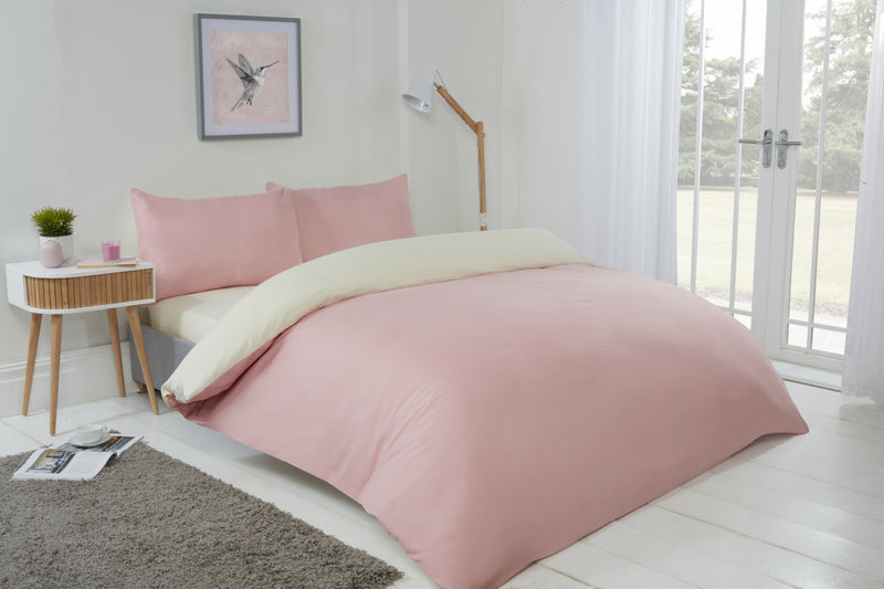 Lyla Reversible Duvet Set in Cream/Blush Pink