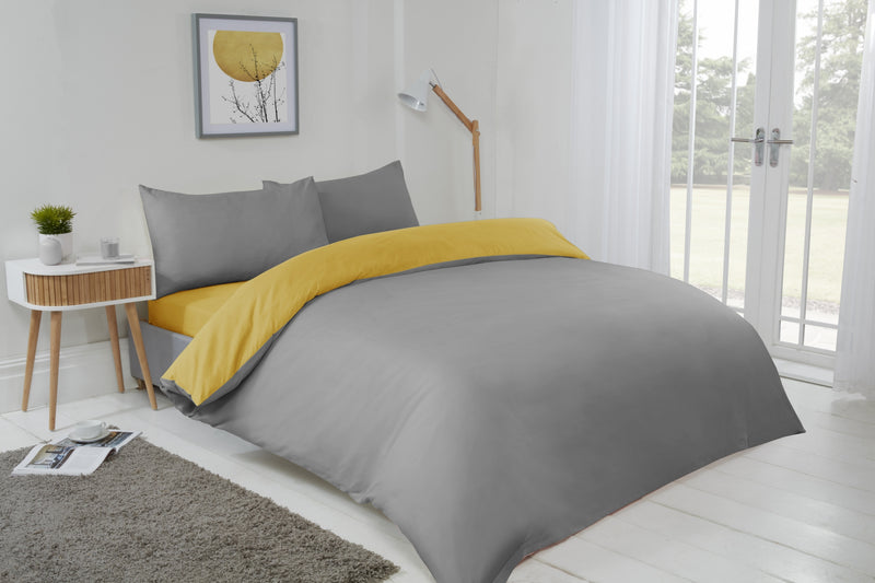 Lyla Reversible Duvet Set in Ochre/Grey