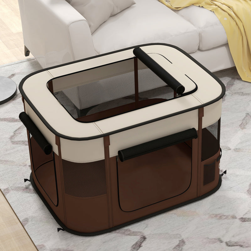 PawHut Portable Dog Pen For Puppies, Rabbits, Kittens, Guinea Pigs - Brown
