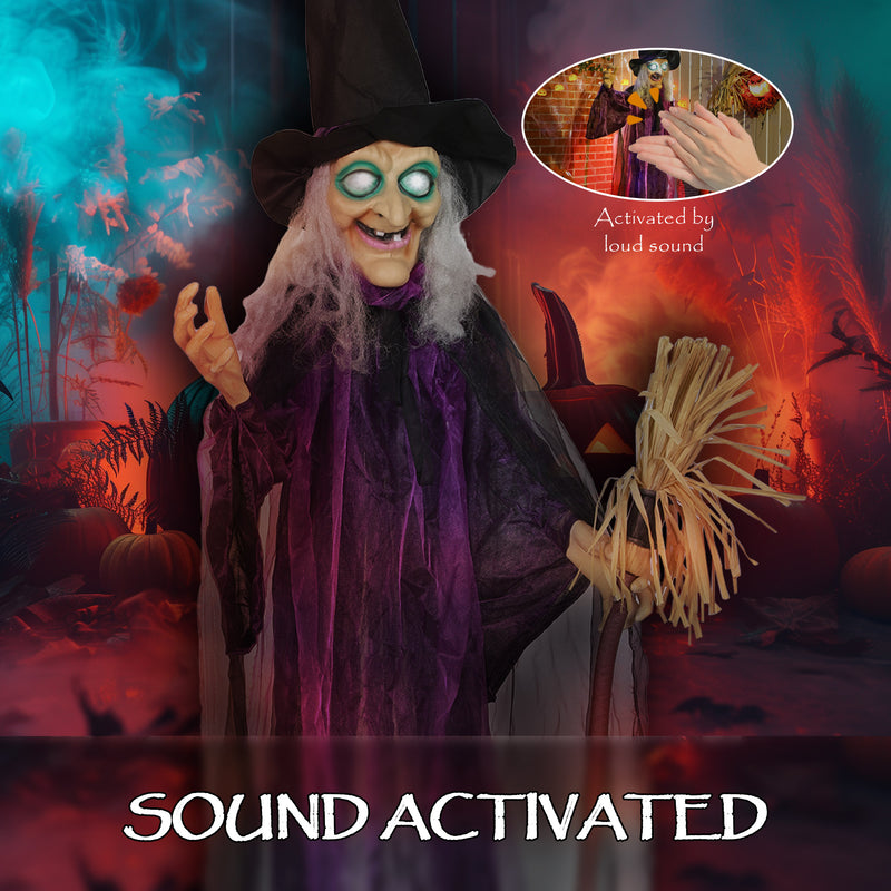 Outsunny Voice Activated Halloween Animatronics Standing Witch, Purple
