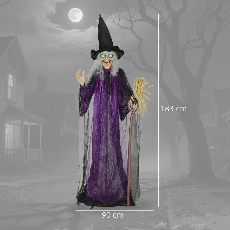 Outsunny Voice Activated Halloween Animatronics Standing Witch, Purple