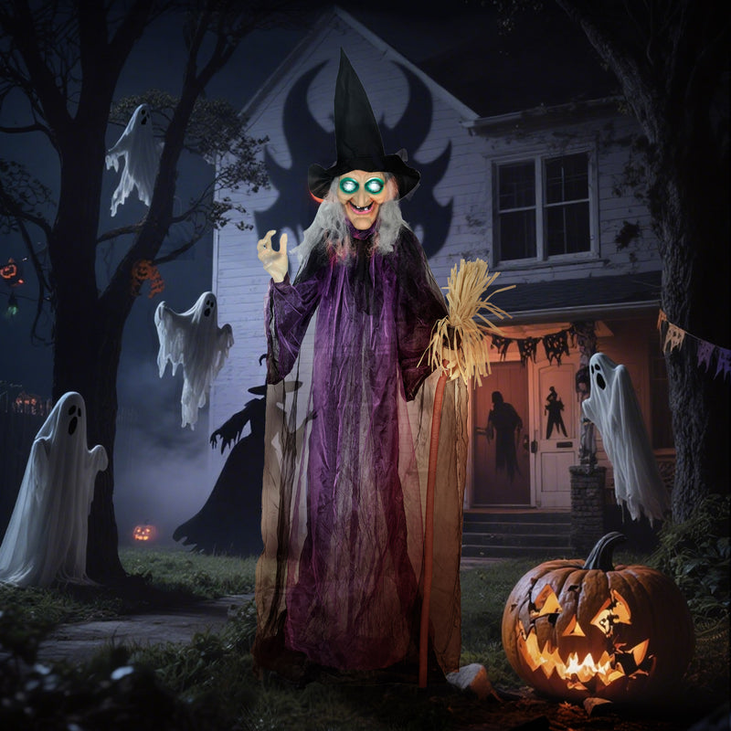 Outsunny Voice Activated Halloween Animatronics Standing Witch, Purple