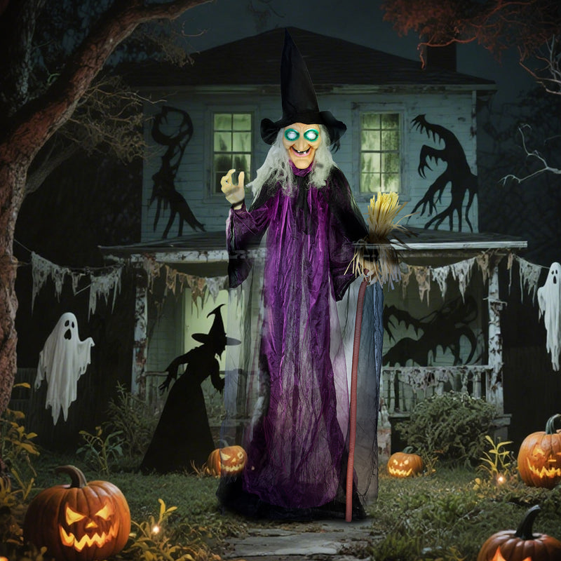 Outsunny Voice Activated Halloween Animatronics Standing Witch, Purple