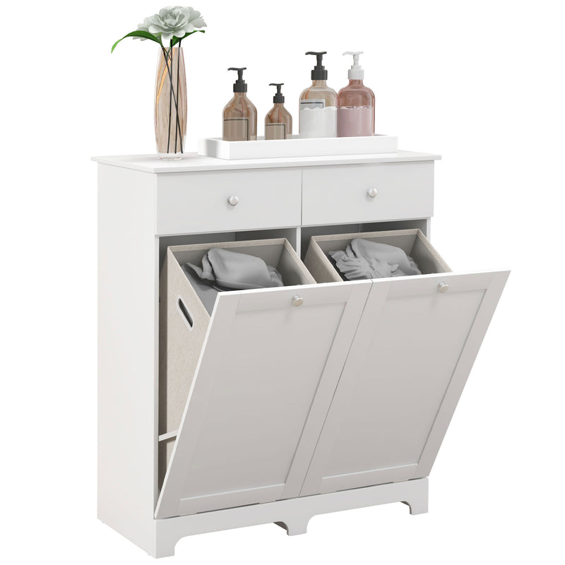 HOMCOM Modern Bathroom Cabinet With Laundry Baskets And 2 Drawers White