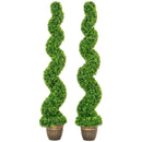 HOMCOM Set Of 2 Potted Artificial Plants, Topiary Spiral Boxwood Trees