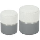 HOMCOM Round Storage Ottoman Set Of 2, Nesting Footrest Stool, Cream & Grey