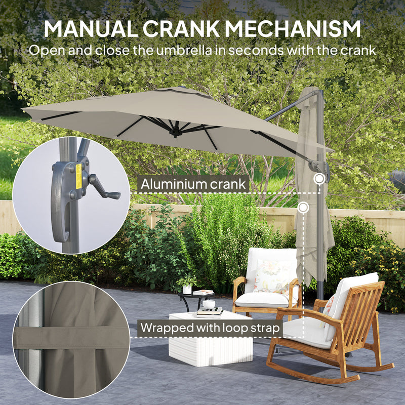 Outsunny 3 X 3(m) Cantilever Parasol Garden Umbrella With Cross Base