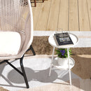 Outsunny Round Garden Table, 2-Tier Metal Patio Table Coffee Table, White