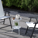 Outsunny Round Garden Table, 2-Tier Metal Patio Table Coffee Table, White