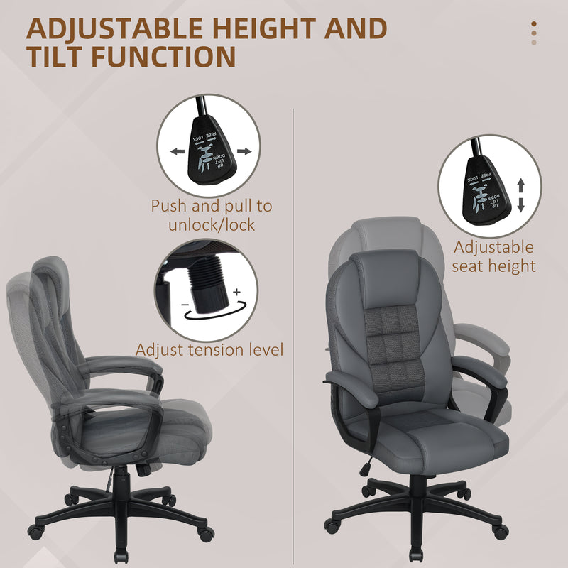 HOMCOM Executive Office Chair with High Back, Computer Chair, Charcoal Grey