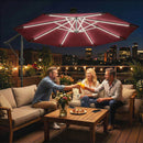 Outsunny 3 M Garden Cantilever Parasol With Solar Light, Rotation, Wine Red