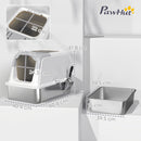 PawHut Stainless Steel Litter Box, Enclosed Metal Litter Tray With Scoop