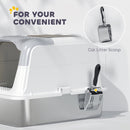 PawHut Stainless Steel Litter Box, Enclosed Metal Litter Tray With Scoop