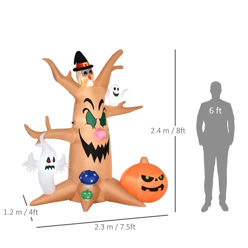 HOMCOM Halloween Inflatable Haunted Tree with Ghosts & Owl 8' 240cmLED Light
