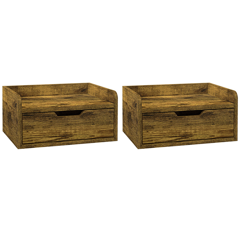 HOMCOM Floating Nightstand Set Of 2, Nightstand With Drawer, Rustic Brown