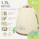 HOMCOM 1.7L Kettle And Toaster Set With Defrost Reheat And Crumb Tray Beige