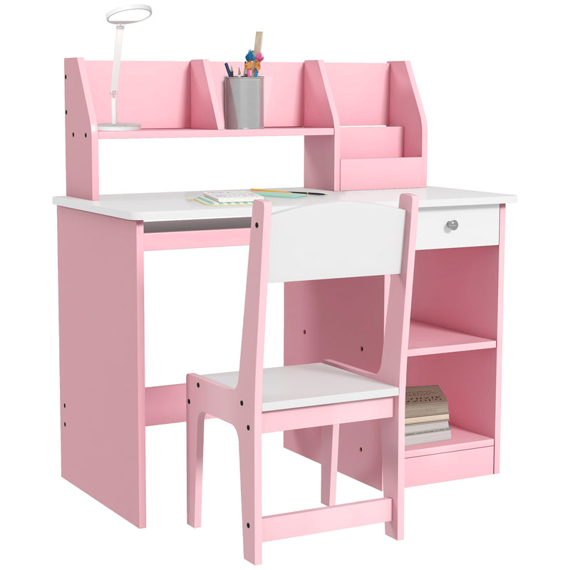 ZONEKIZ Kids Desk and Chair Set with Storage for 5-8 Years, Pink