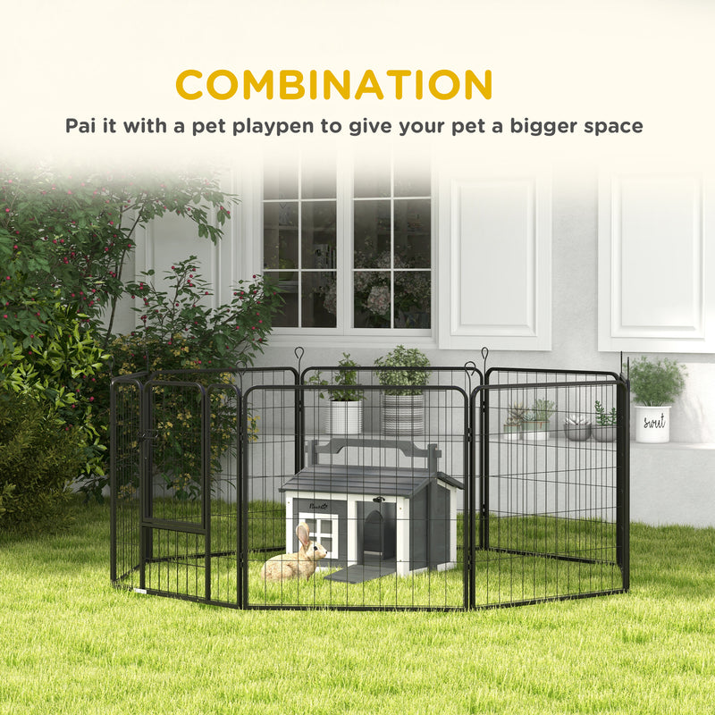 PawHut Rabbit Hutch Indoor Outdoor w/ Top Handle, Openable Roof - Grey