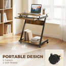 HOMCOM Movable Computer Desk with 4 Moving Wheels Rustic Brown