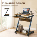 HOMCOM Movable Computer Desk with 4 Moving Wheels Rustic Brown