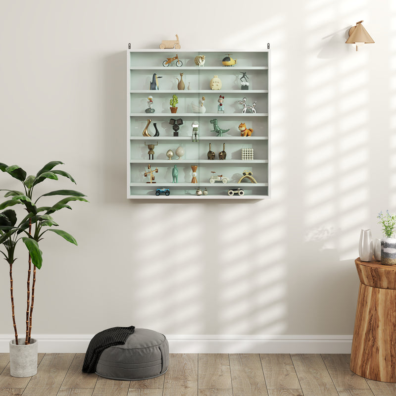 HOMCOM 7-Tier Wall Display Cabinet w/ Shelves Glass Doors