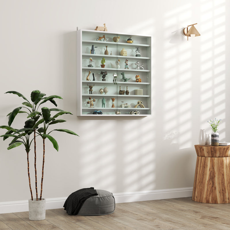 HOMCOM 7-Tier Wall Display Cabinet w/ Shelves Glass Doors