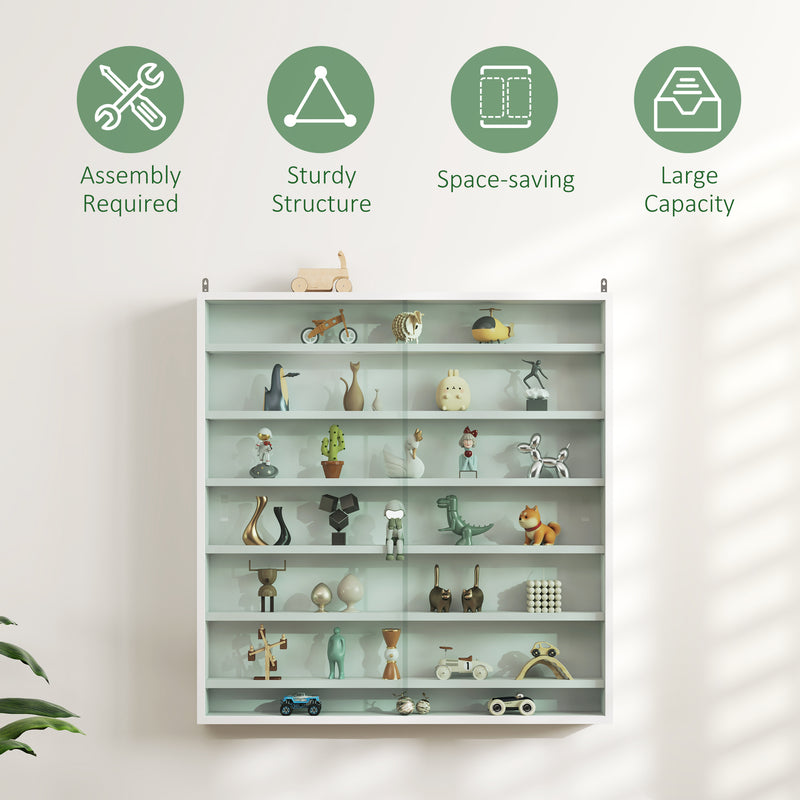 HOMCOM 7-Tier Wall Display Cabinet w/ Shelves Glass Doors