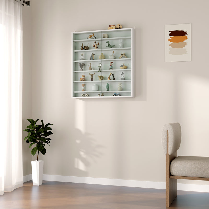 HOMCOM 7-Tier Wall Display Cabinet w/ Shelves Glass Doors