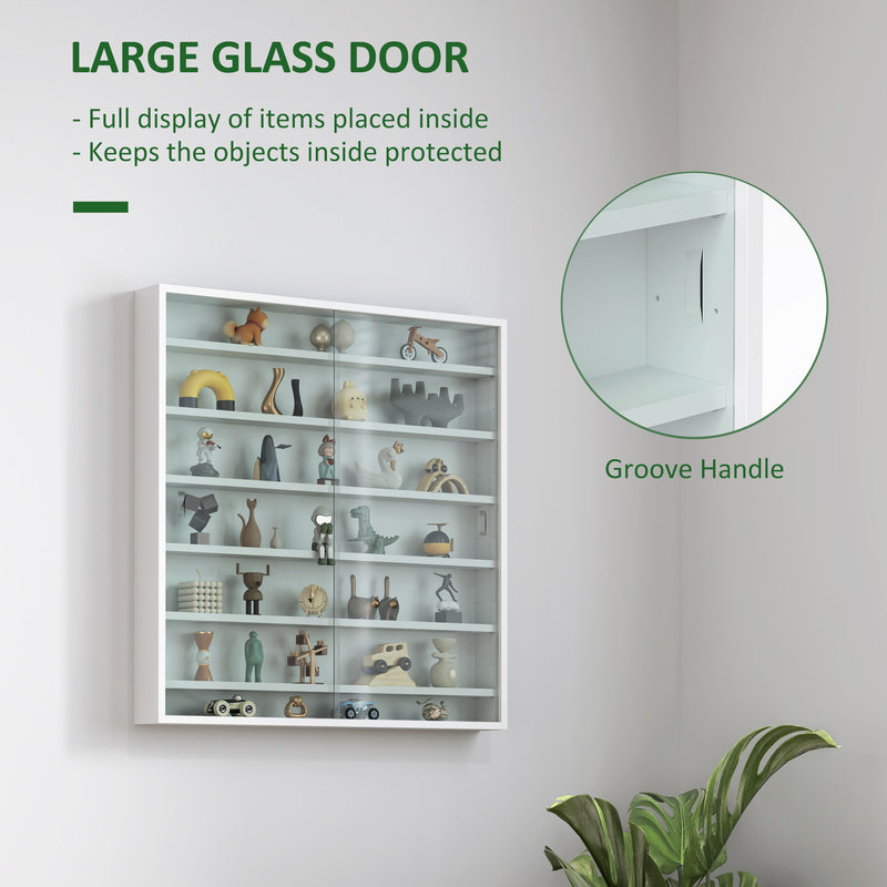 HOMCOM 7-Tier Wall Display Cabinet w/ Shelves Glass Doors