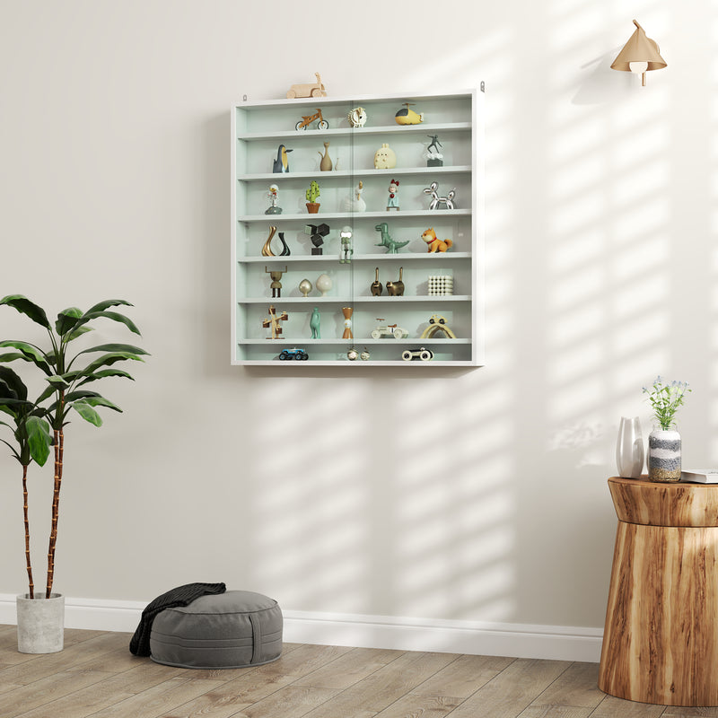 HOMCOM 7-Tier Wall Display Cabinet w/ Shelves Glass Doors