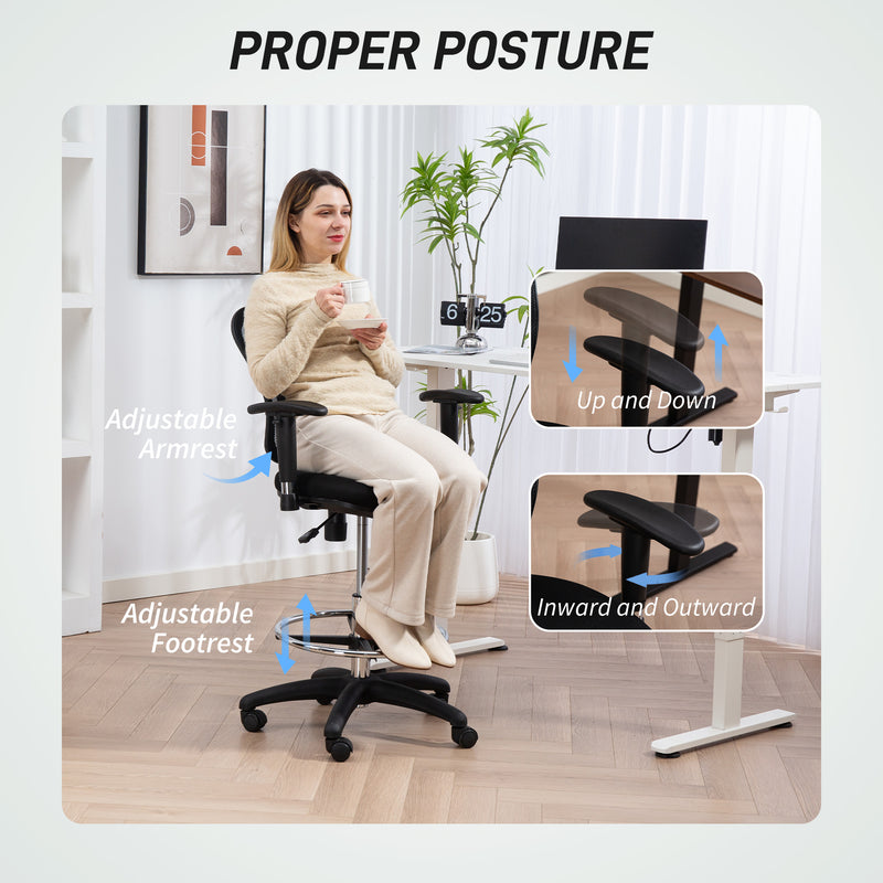 HOMCOM Drafting Stool Chair with Adjustable Armrest for Standing Desk, Black