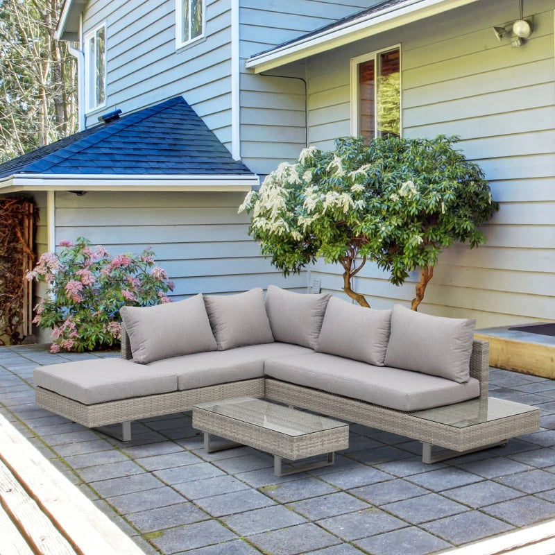 Outsunny Rattan Wicker Corner Sofa Set - Light Grey