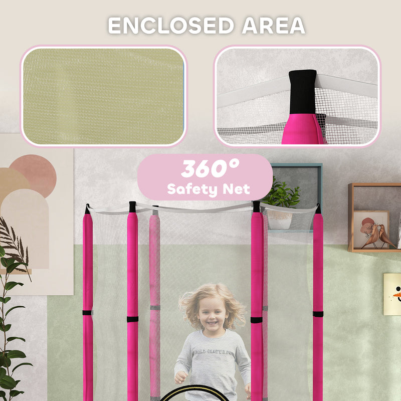AIYAPLAY 4.6FT Kids Trampoline with Safety Enclosure Net - Pink