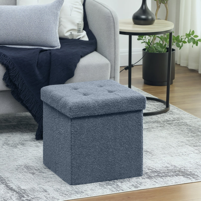 HOMCOM Foldable Velvet-Feel Storage Ottoman, 38 x 38 x 38 cm,