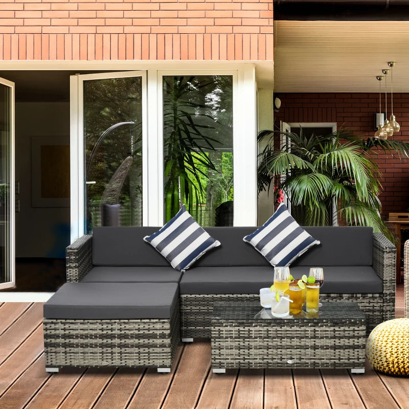 Outsunny Rattan Sofa Set with Chez Lounge and Coffee Table - Grey